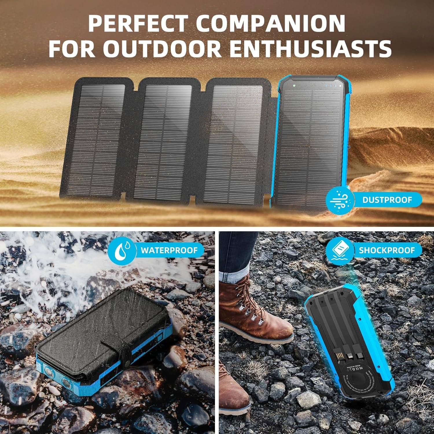 Solar charger power bank 20000mah portable wireless charger 15w fast charging external battery pack with dual flashlight 2