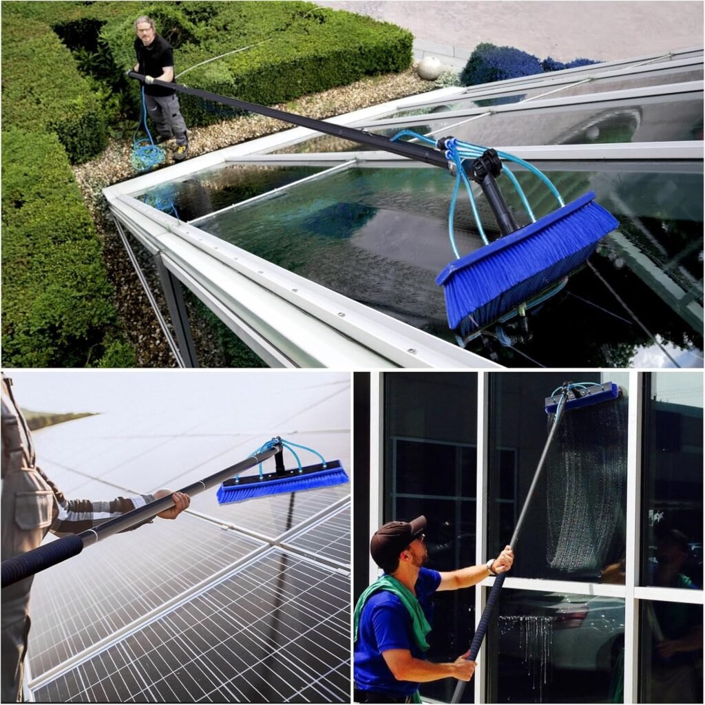 Solar Panel Window Cleaning Brush and Pole, 40FT Adjustable Window Cleaner Brush  Water Fed Pole Kit, Solar Panel Cleaning System Window Washing Equipment Tool Solar Panel Window Cleaning Brush and Pole, 40FT Adjustable Window Cleaner Brush  Water Fed Pole Kit, Solar Panel Cleaning System Window Washing Equipment Tool
