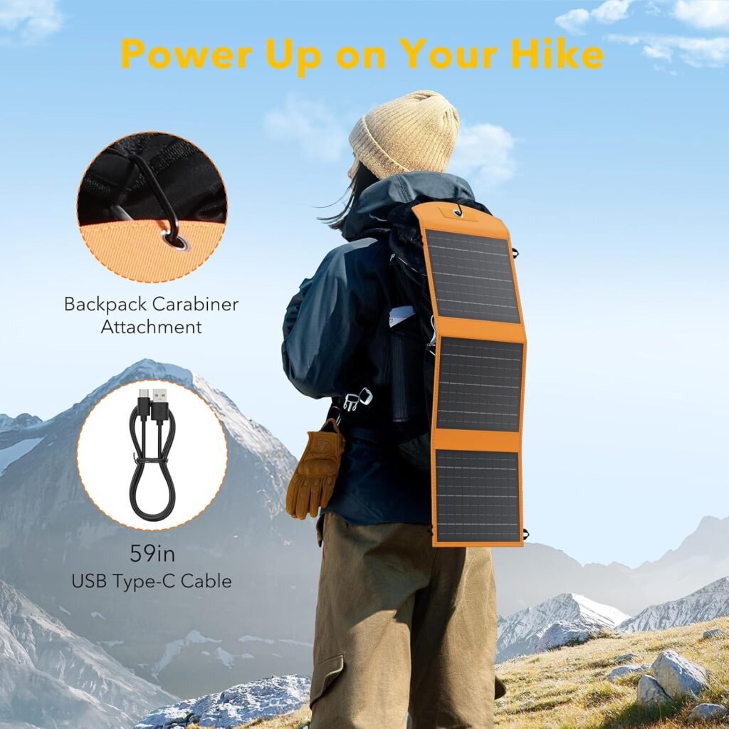 Solar Panels 30W Portable Foldable Solar Charger with 5V USB-A and USB-C Fast Charging Compatible with iPhone, iPad, Samsung, Power Banks, IPX5 Waterproof Perfect for Camping, Hiking, Outdoor