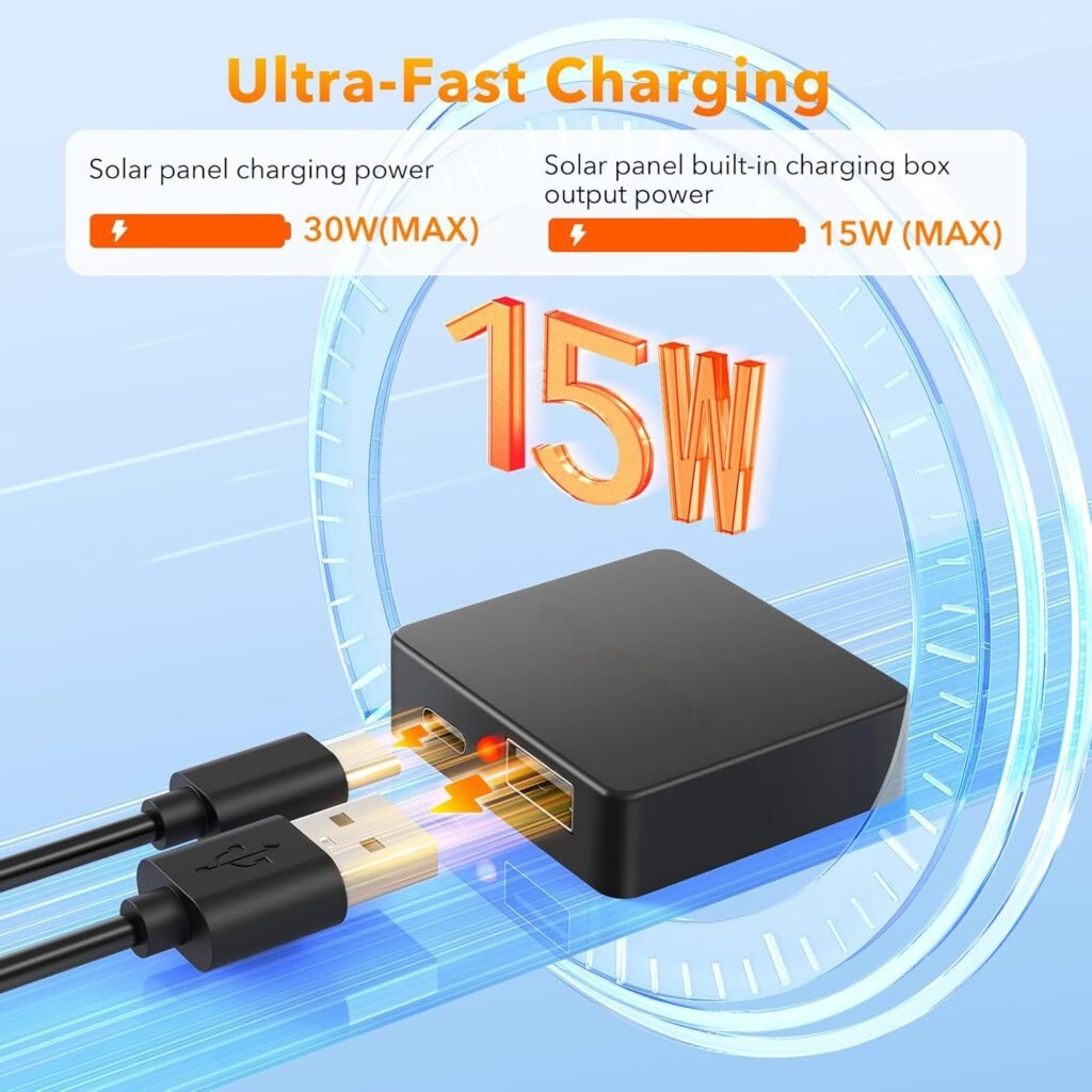 Solar Panels 30W Portable Foldable Solar Charger with 5V USB-A and USB-C Fast Charging Compatible with iPhone, iPad, Samsung, Power Banks, IPX5 Waterproof Perfect for Camping, Hiking, Outdoor