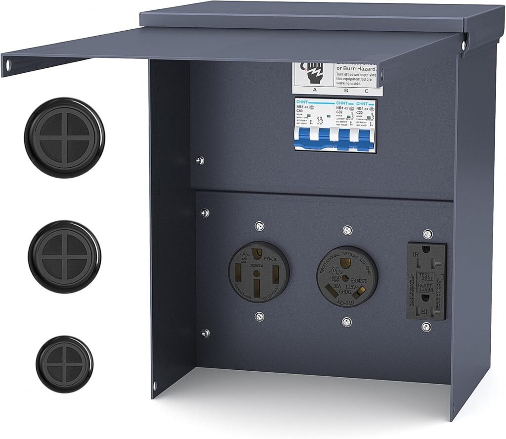 Temporary Power Outlet Panel Weatherproof, Thicker Prewired RV Electrical Panel with UL Listed 20, 30, 50 Amp Receptacle Outlet Box Installed for Hookup Camper Travel Trailer Motorhome Temporary Power Outlet Panel Weatherproof, Thicker Prewired RV Electrical Panel with UL Listed 20, 30, 50 Amp Receptacle Outlet Box Installed for Hookup Camper Travel Trailer Motorhome
