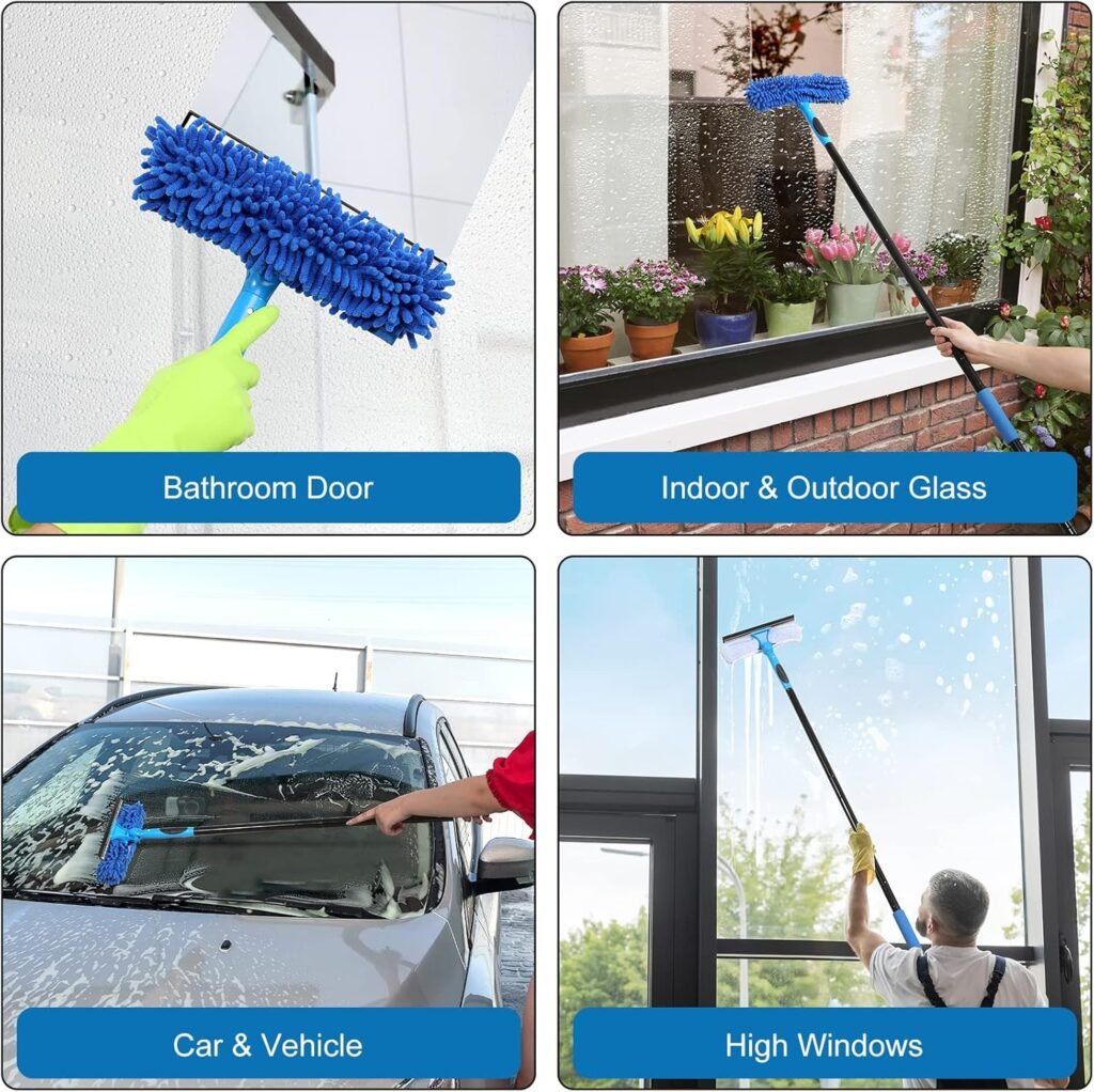 VITEVER Professional 69 Window Squeegee Cleaner Tool with Extension Pole, 2-in-1 Squeegee for Window Cleaning Kit with Scrubber and Rotating Head, 1 Blade 2 Scrubber VITEVER Professional 69 Window Squeegee Cleaner Tool with Extension Pole, 2-in-1 Squeegee for Window Cleaning Kit with Scrubber and Rotating Head, 1 Blade 2 Scrubber
