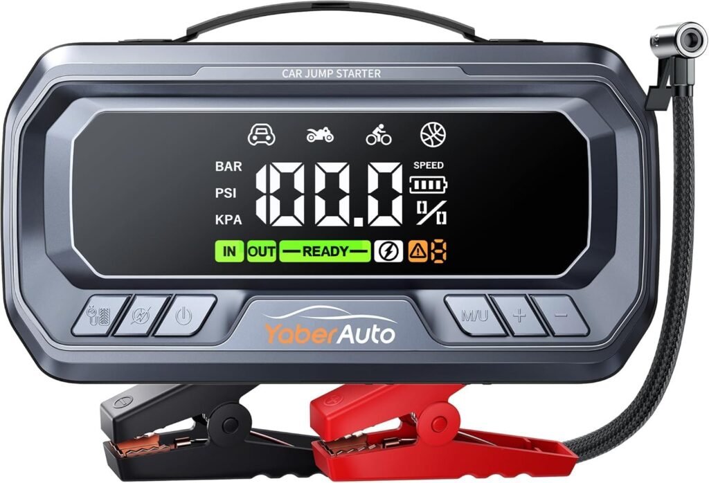 YaberAuto 10-in-1 Jump Starter with Air Compressor 8000A 160PSI 65W Charging, Portable Car Battery Jump Starter (All Gas/12L Diesel) Jump Box Car Battery Jumper Starter Portable Jumper Cables, 160W DC YaberAuto 10-in-1 Jump Starter with Air Compressor 8000A 160PSI 65W Charging, Portable Car Battery Jump Starter (All Gas/12L Diesel) Jump Box Car Battery Jumper Starter Portable Jumper Cables, 160W DC