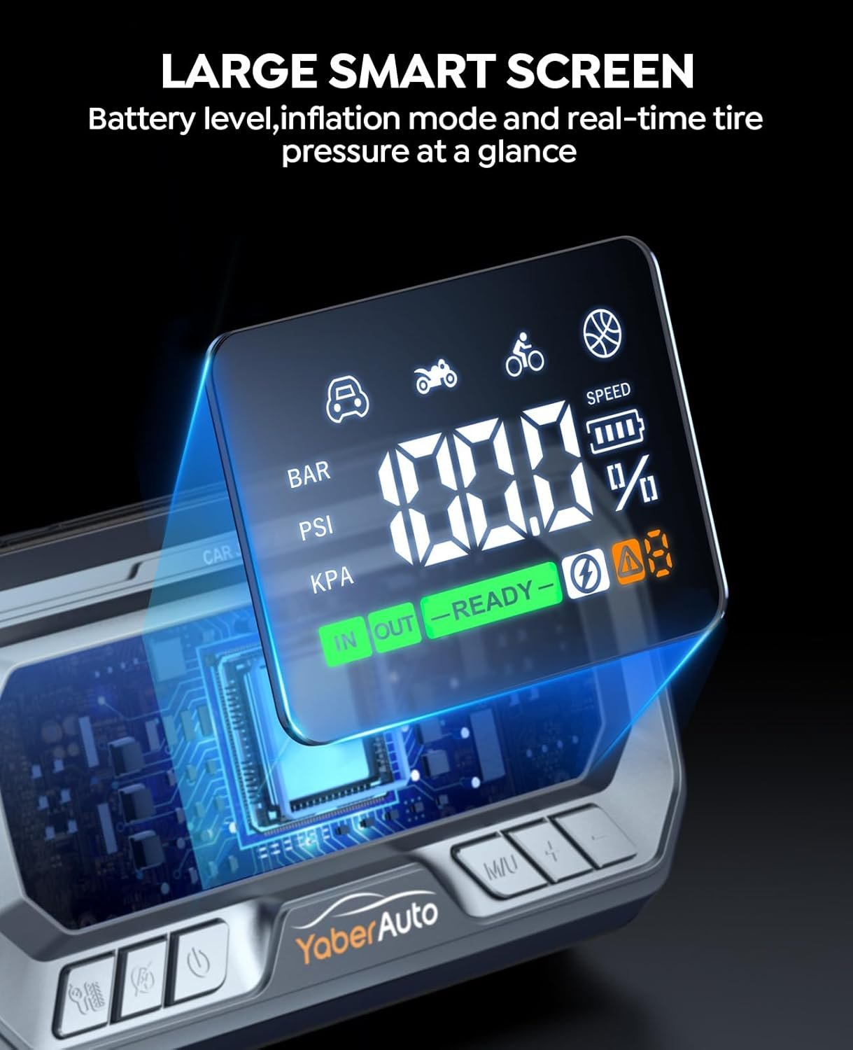 Yaberauto 10 in 1 jump starter with air compressor 8000a 160psi 65w charging portable car battery jump starter all gas12 4