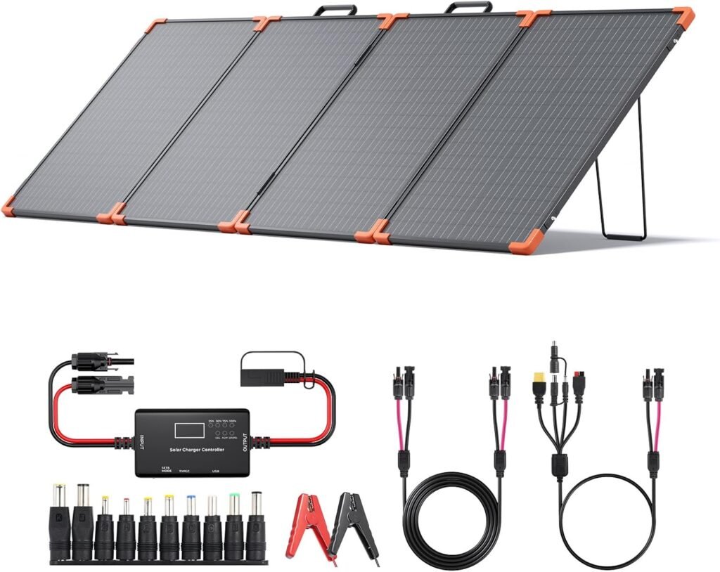 200 watt Portable Solar Panel with 20A PWM Controller,RV Essentials,19V Foldable Solar Charger for Power Station12V Batteries,23.5% High Efficiency IP68 Waterproof 4 Kickstands for Camping RV Trip