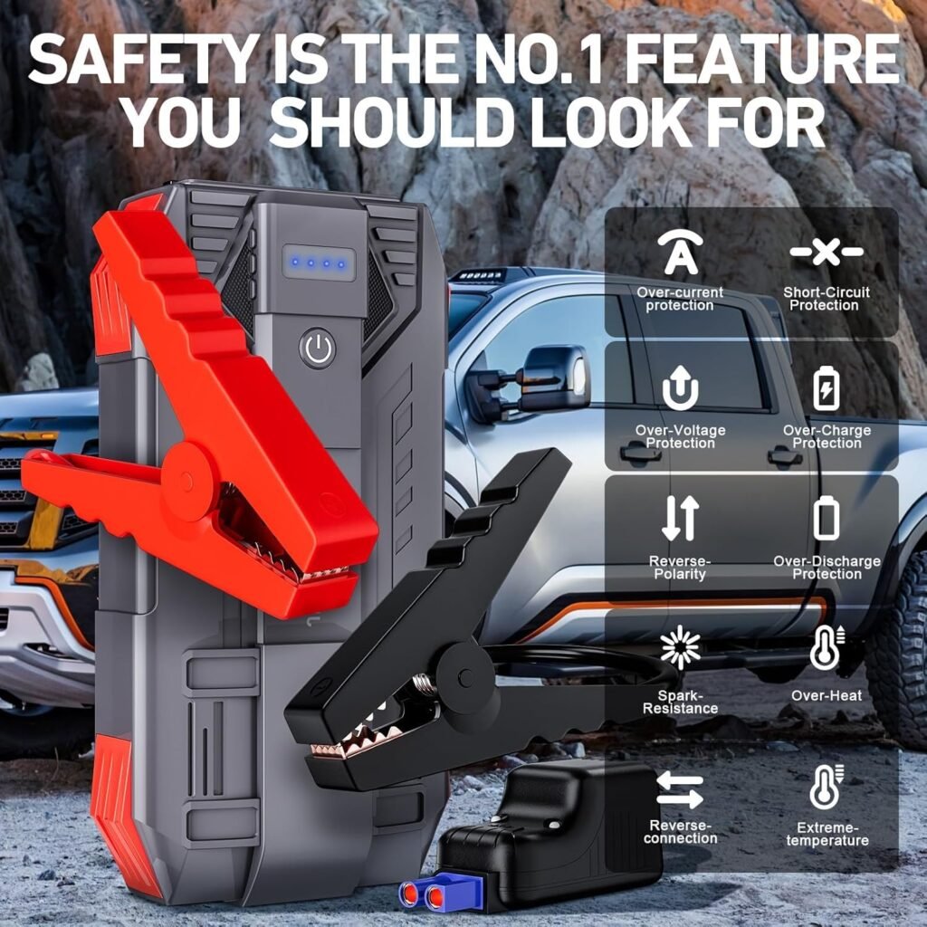 4000A Car Battery Jump Starter, Portable Car Jump Starter for Up to 10L Gas and 8L Diesel Engines, 12V Jump Box with 3 Modes Flashlight and Jumper Cable