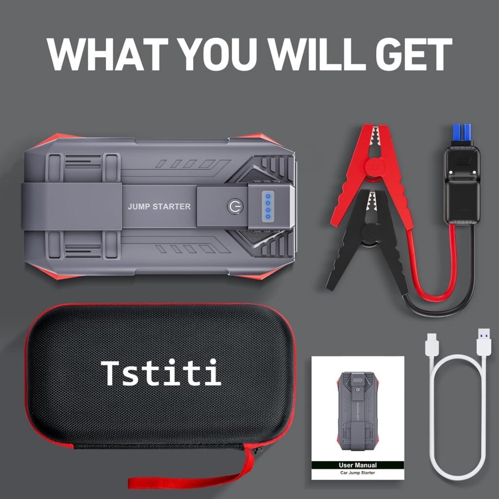 4000A Car Battery Jump Starter, Portable Car Jump Starter for Up to 10L Gas and 8L Diesel Engines, 12V Jump Box with 3 Modes Flashlight and Jumper Cable