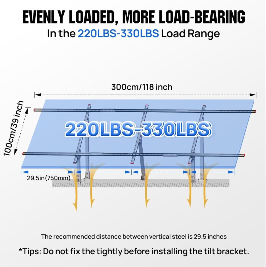 ECO-WORTHY Upgraded Solar Ground Mount Adjustable Multi-Pieces Solar Panel Mounting Brackets Kit System for 4pcs 200W/3pcs 300W/2pcs 400W Solar Panels for Ground,Open Space, Cabins and Backyard Sheds