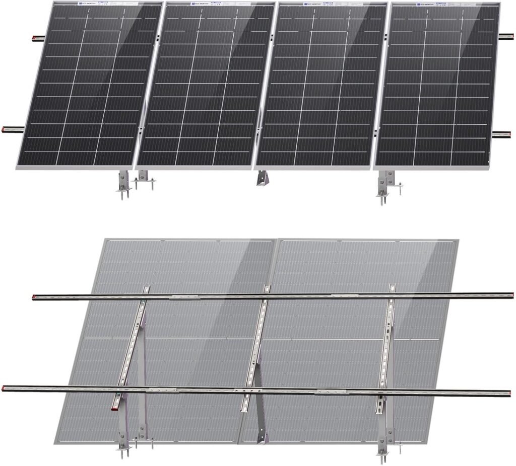 ECO-WORTHY Upgraded Solar Ground Mount Adjustable Multi-Pieces Solar Panel Mounting Brackets Kit System for 4pcs 200W/3pcs 300W/2pcs 400W Solar Panels for Ground,Open Space, Cabins and Backyard Sheds