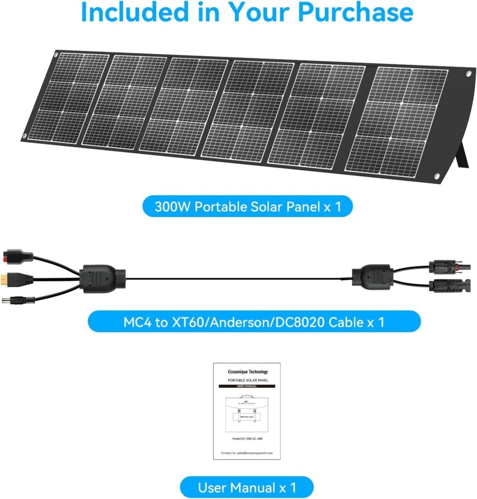 Ecosonique 200W Portable Solar Panel for Power Stations, Foldable Lightweight with Kickstand, USB-C PD3.0 USB-A QC3.0, MC4 Multi-Output for Solar Generators, RVs, Camping, and Outdoor Use