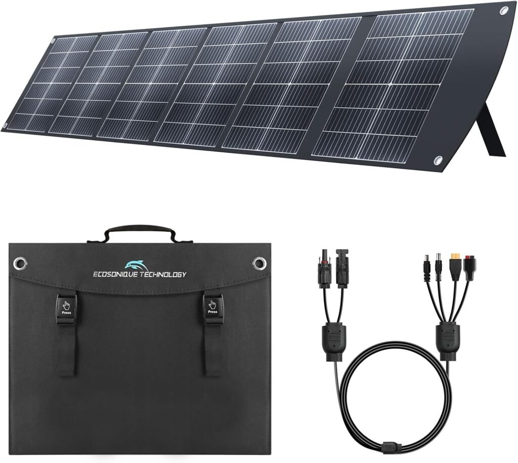Ecosonique 200W Portable Solar Panel for Power Stations, Foldable Lightweight with Kickstand, USB-C PD3.0 USB-A QC3.0, MC4 Multi-Output for Solar Generators, RVs, Camping, and Outdoor Use