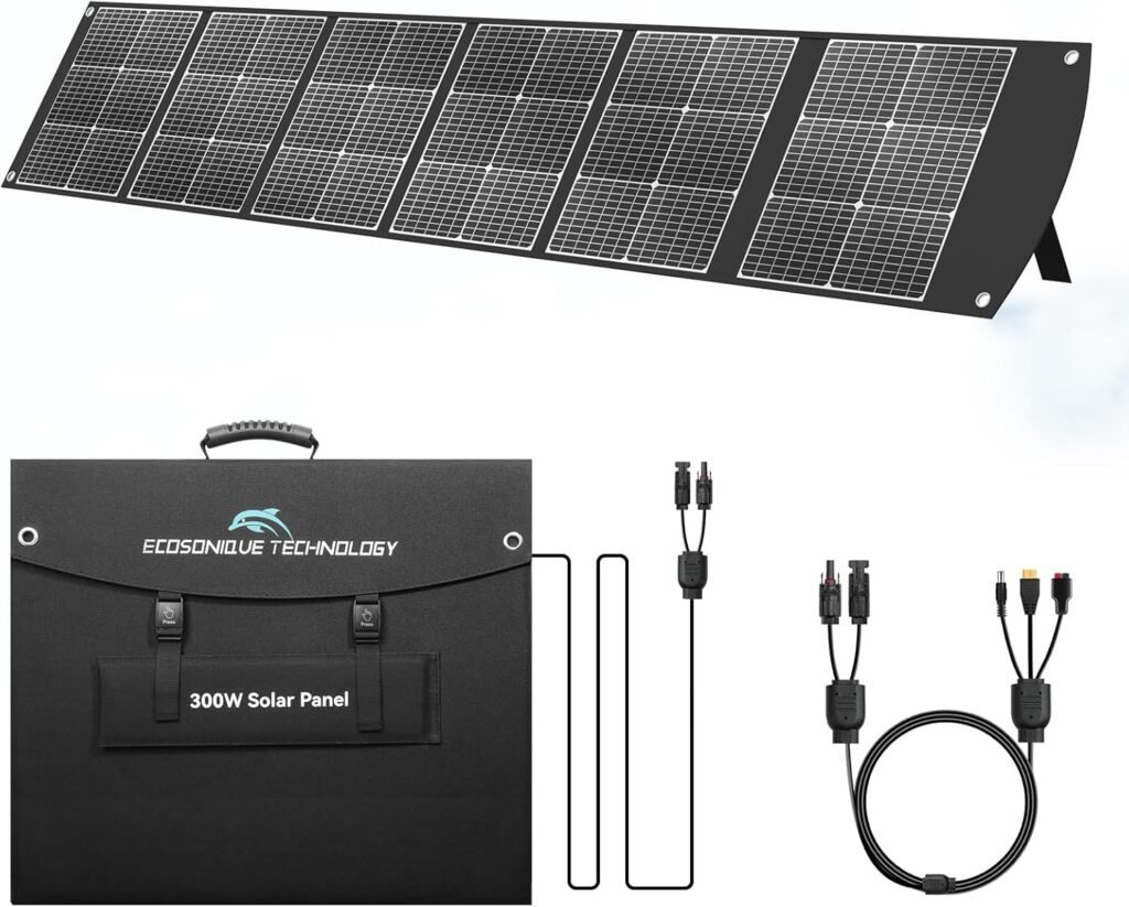 Ecosonique 200W Portable Solar Panel for Power Stations, Foldable Lightweight with Kickstand, USB-C PD3.0 USB-A QC3.0, MC4 Multi-Output for Solar Generators, RVs, Camping, and Outdoor Use