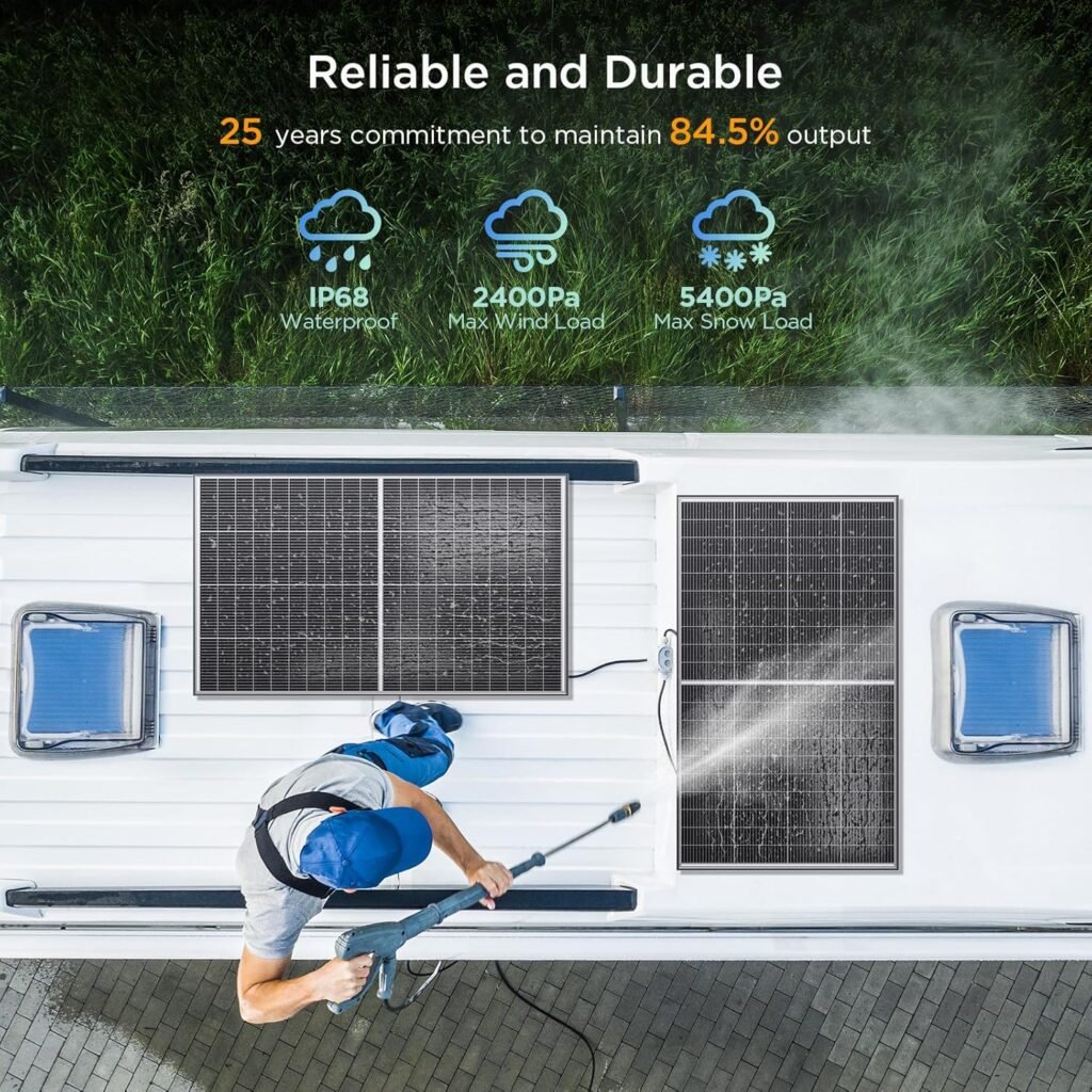 N-Type 16BB 400W Bifacial Solar Panel, 2Pcs 200 Watt Solar Panel 12V, 25% High Efficiency, Dual-module Parallel Anti-Shade Design, for RV Van Marine Home Rooftop Off-Grid Systems (2 Pack 200W)