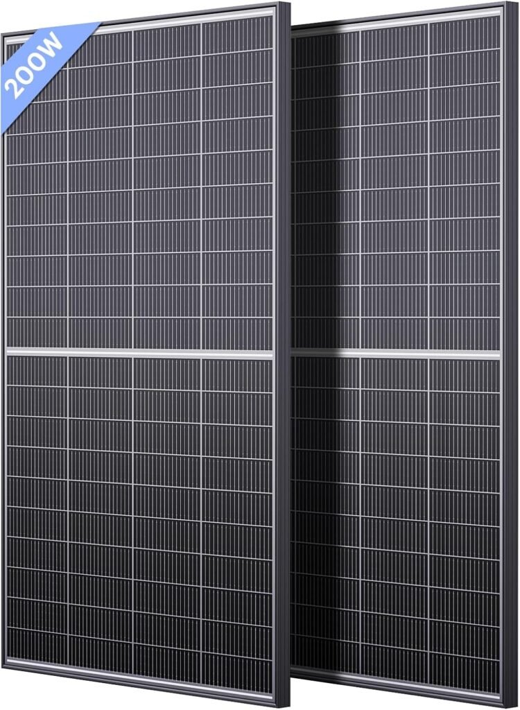 N-Type 16BB 400W Bifacial Solar Panel, 2Pcs 200 Watt Solar Panel 12V, 25% High Efficiency, Dual-module Parallel Anti-Shade Design, for RV Van Marine Home Rooftop Off-Grid Systems (2 Pack 200W)