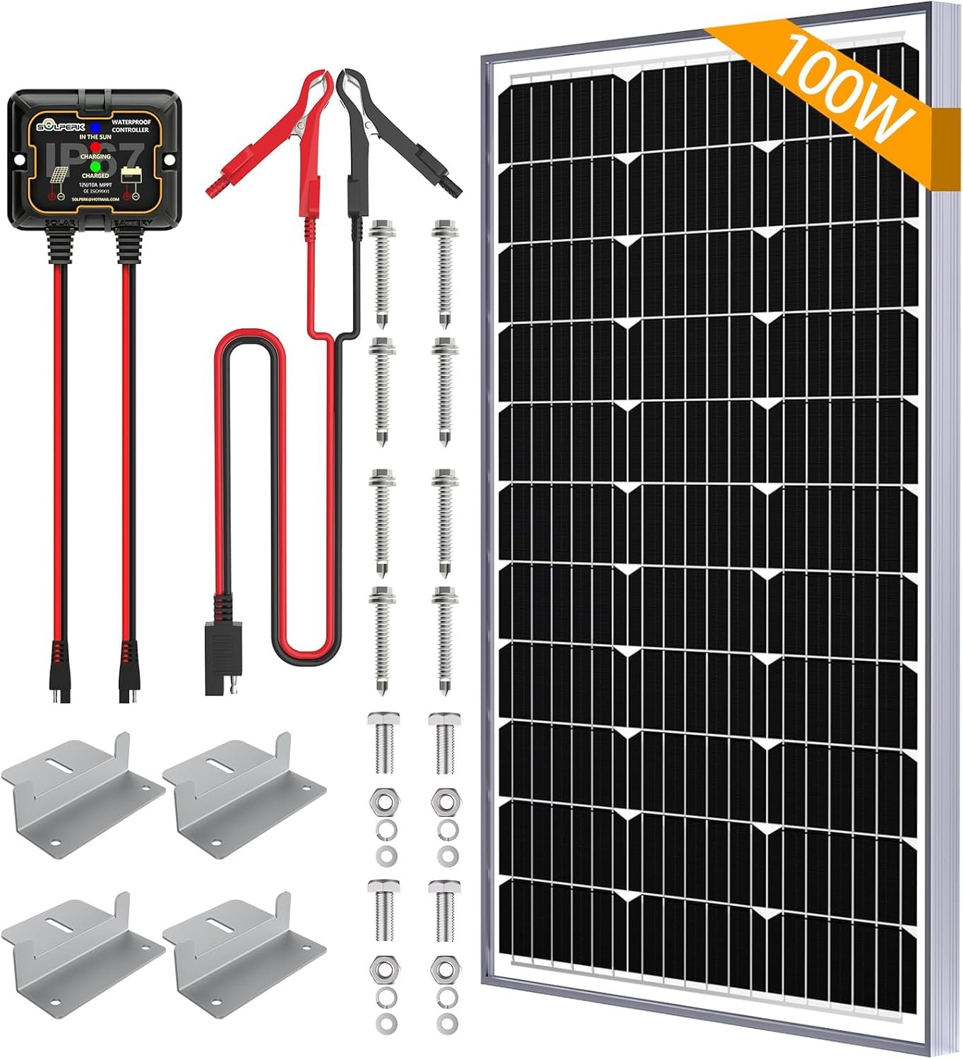 Solperk 100w solar battery charger solar battery maintainer upgrade 10a mppt charge controller adjustable mount bracket