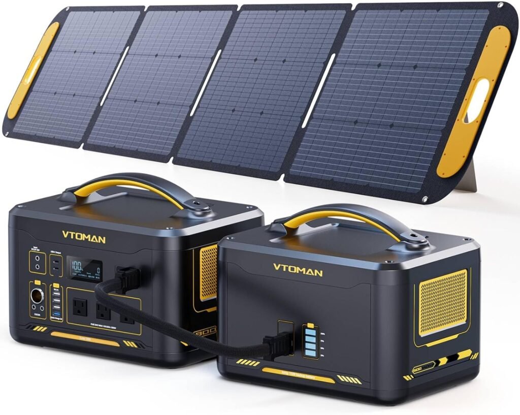 VTOMAN 3096Wh Portable Power Station Bundle with Extra Battery  200W Solar Panel Included - Up to 3600W Solar Power Generator for Home Backup, Off-grid, Road Trip, RV, Camping, Fishing, Emergency