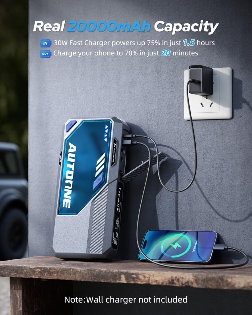 AUTOONE 6500A Car Battery Jump Starter Up to All Gas  12L Diesel Engine, Car Battery Jumper Starter Portable 12V Jump Box with USB Output, Storage Case, LED