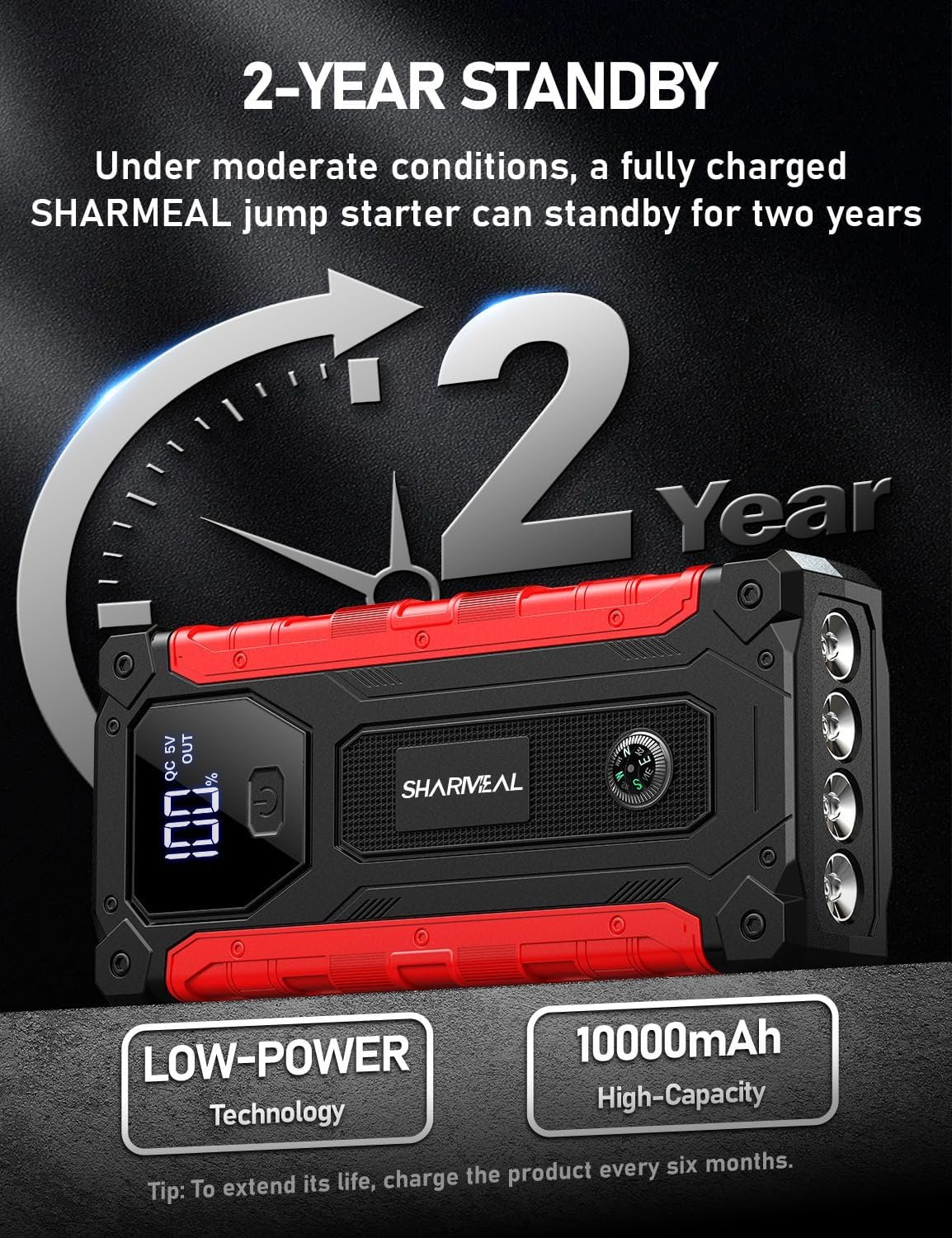 Sharmeal car jump starter 5000a jump starter battery pack for 100l gas and 90l diesel 12v portable jump box with led lig