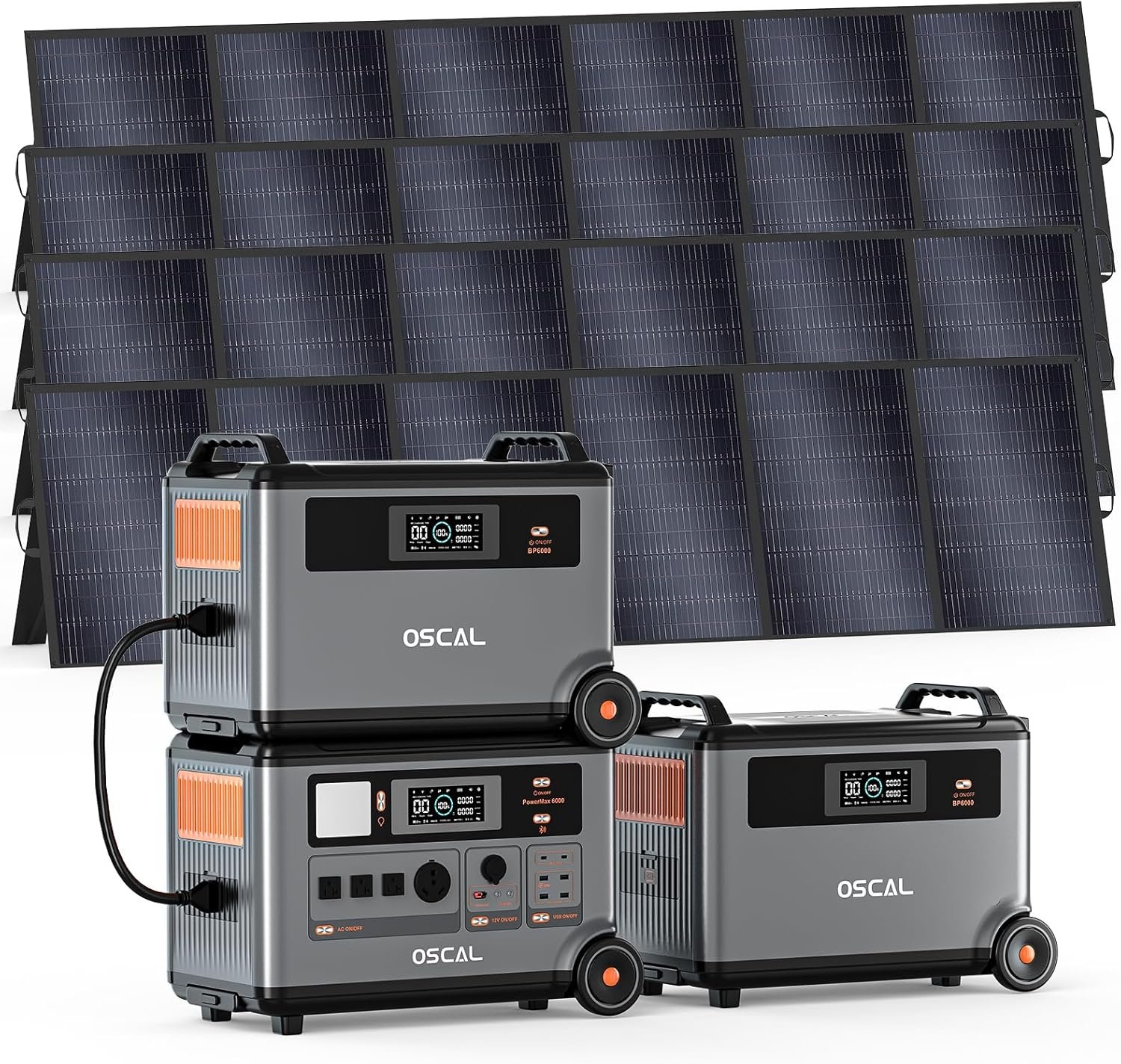 Oscal 6000w solar generator 108kwh power station with 3x400w solar panels 4 ac outlets9000w surge 120v240v dual voltage 1