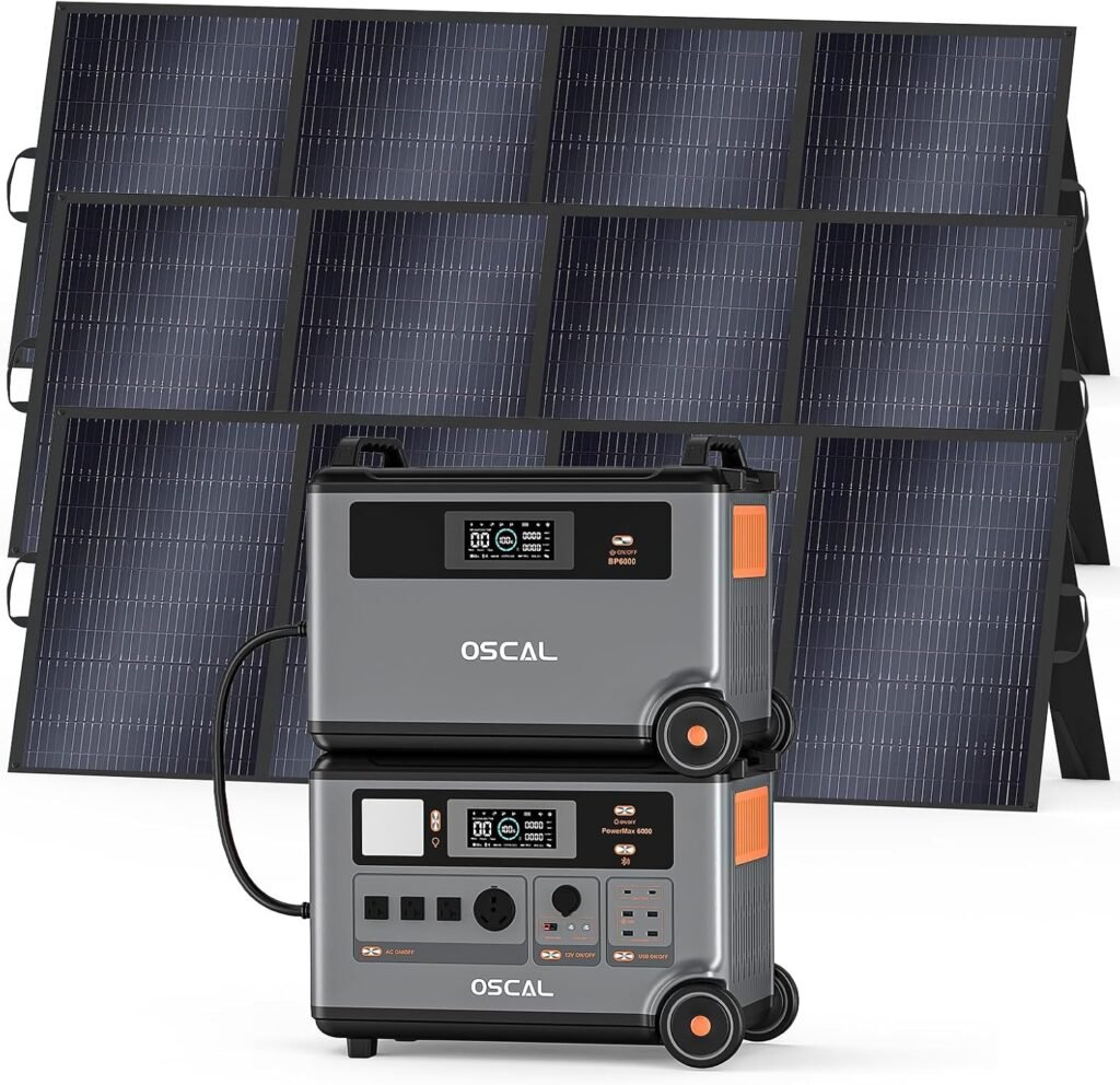 OSCAL 6000W Solar Generator, 10.8kWh Power Station with 3x400W Solar Panels, 4 AC Outlets(9000W Surge), 120V/240V Dual Voltage, LiFePO4 Battery for Home Backup Outdoors Camping RV Emergency Bank
