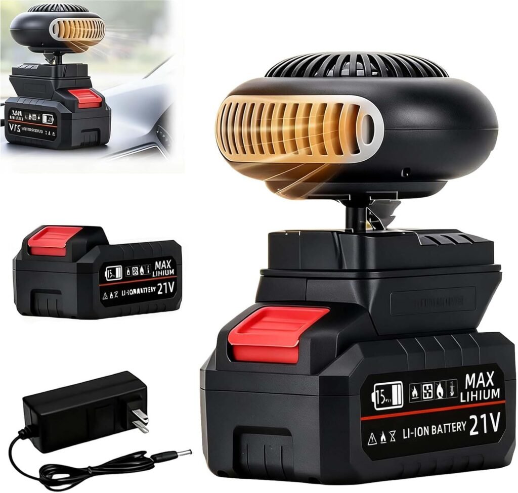 Portable Battery Operated Heater, 1500mAh Rechargeable Space Heater for Car, golf cart heater, camping heater  Indoor Office Use, Quiet Personal Heater with Anti-Tilt Protection (1 batteries)