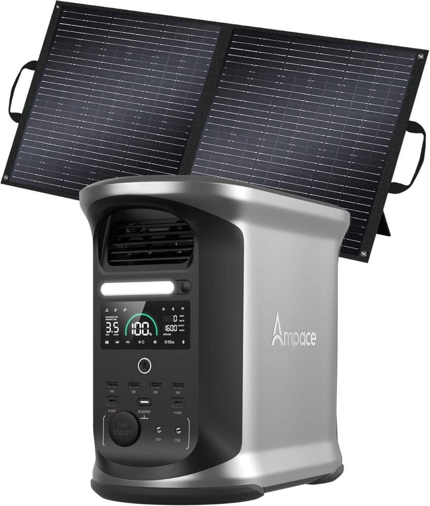 AMPACE Andes 1500 Power Station 2400W(Surge 3600W) Solar Generator with 100W Solar Panel, 1462Wh Solar Power Station, 1800W A-Boost Fast Charging, APP Control, Emergency Power for Home Use