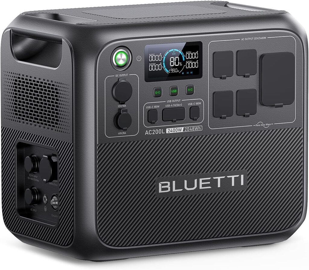 BLUETTI AC200L Portable Power Station, 2048Wh LiFePO4 Battery Backup, Expandable to 8192Wh w/ 4 2400W AC Outlets (3600W Power Lifting), 30A RV Output, Solar Generator for Camping, Home Use, Emergency