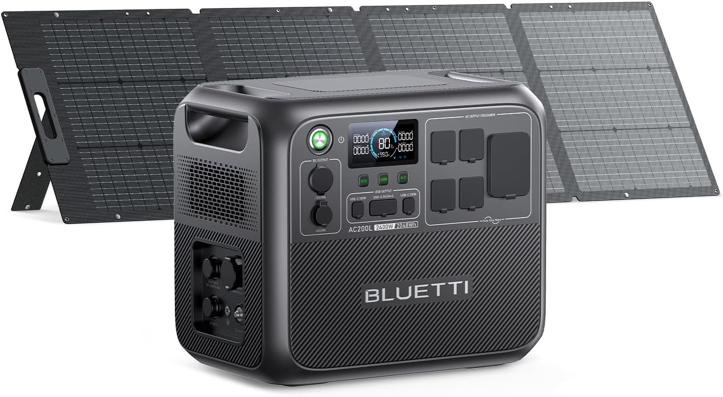Bluetti ac200l portable power station 2048wh lifepo4 battery backup expandable to 8192wh w 4 2400w ac outlets 3600w powe