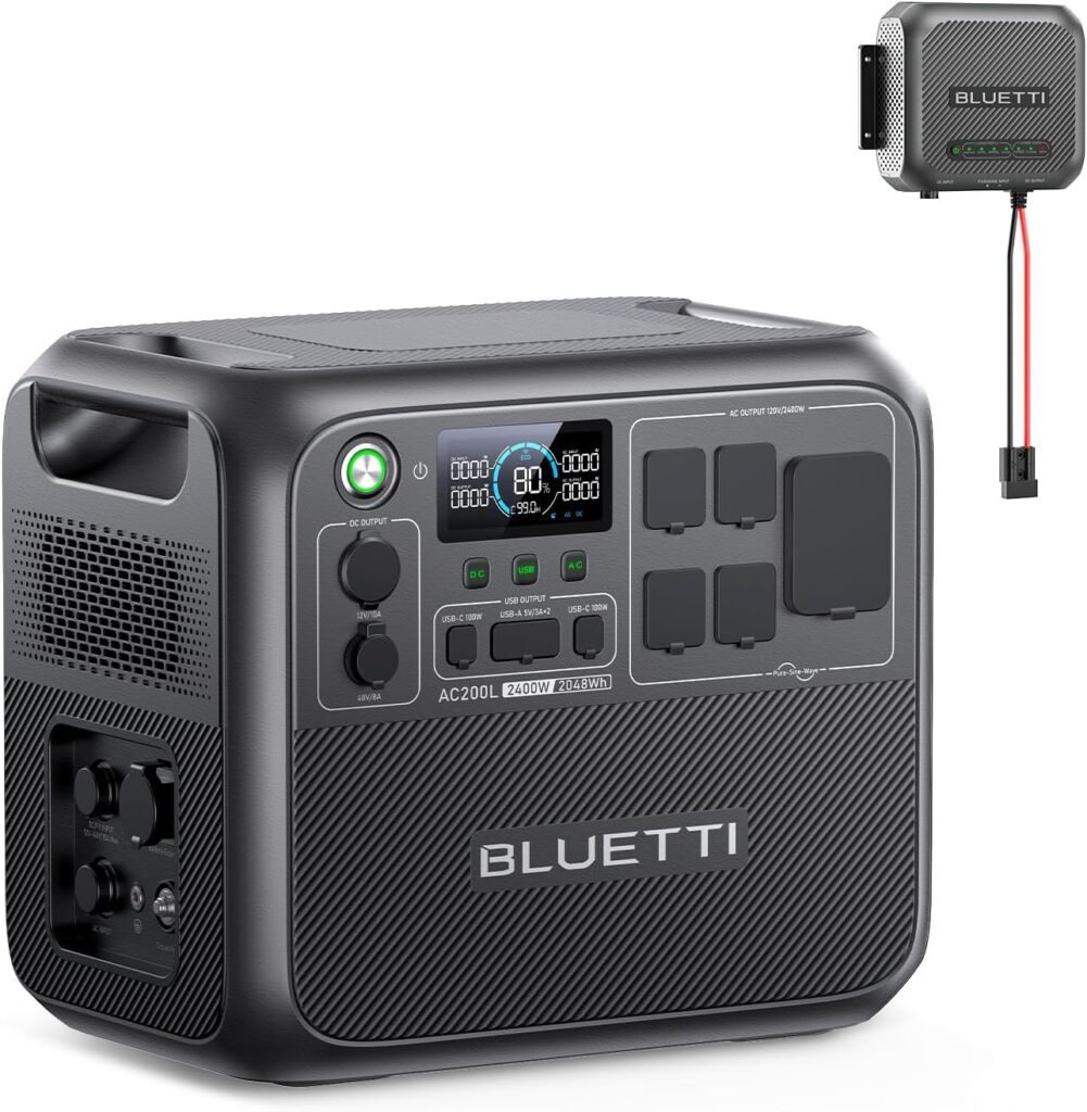 BLUETTI AC200L Portable Power Station, 2048Wh LiFePO4 Battery Backup, Expandable to 8192Wh w/ 4 2400W AC Outlets (3600W Power Lifting), 30A RV Output, Solar Generator for Camping, Home Use, Emergency