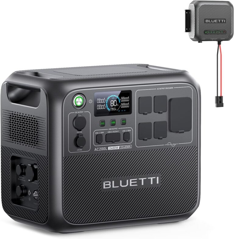 Bluetti ac200l portable power station 2048wh lifepo4 battery backup expandable to 8192wh w 4 2400w ac outlets 3600w powe