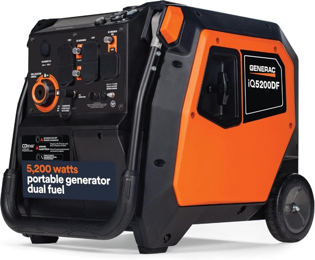 Generac 5,200-Watt Dual-Fuel Portable Inverter Generator - Gas and Propane Compatible - Quiet Operation - Produces Clean, Stable Power - Great for Home Backup, Camping, and RV Use