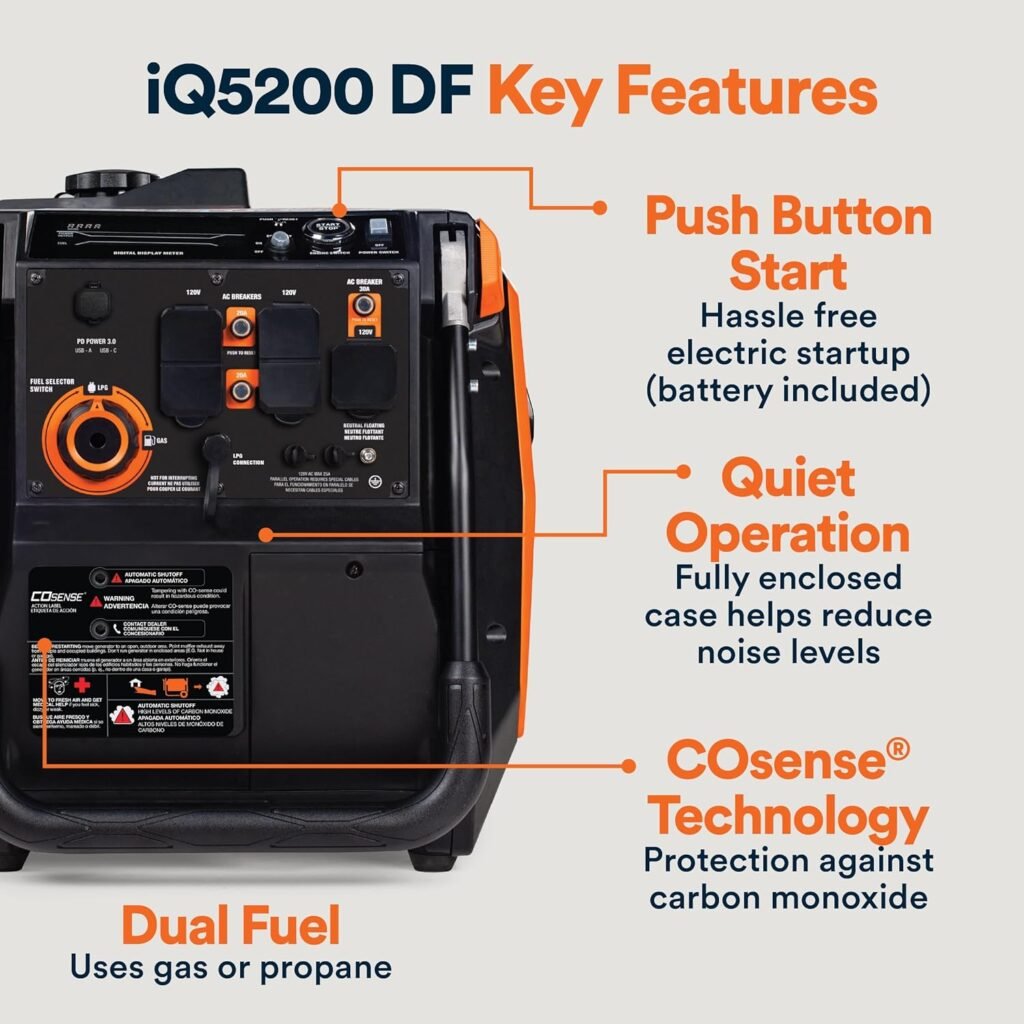 Generac 5,200-Watt Dual-Fuel Portable Inverter Generator - Gas and Propane Compatible - Quiet Operation - Produces Clean, Stable Power - Great for Home Backup, Camping, and RV Use