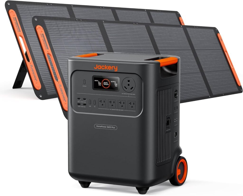 Jackery HomePower 3600 Plus Portable Power Station with 2x 200W Solar Panels, 3600W AC Output, 3584Wh LFP Solar Generator, Expandable up to 21kWh, Essential Home Backup for Home Use, Emergencies, RV