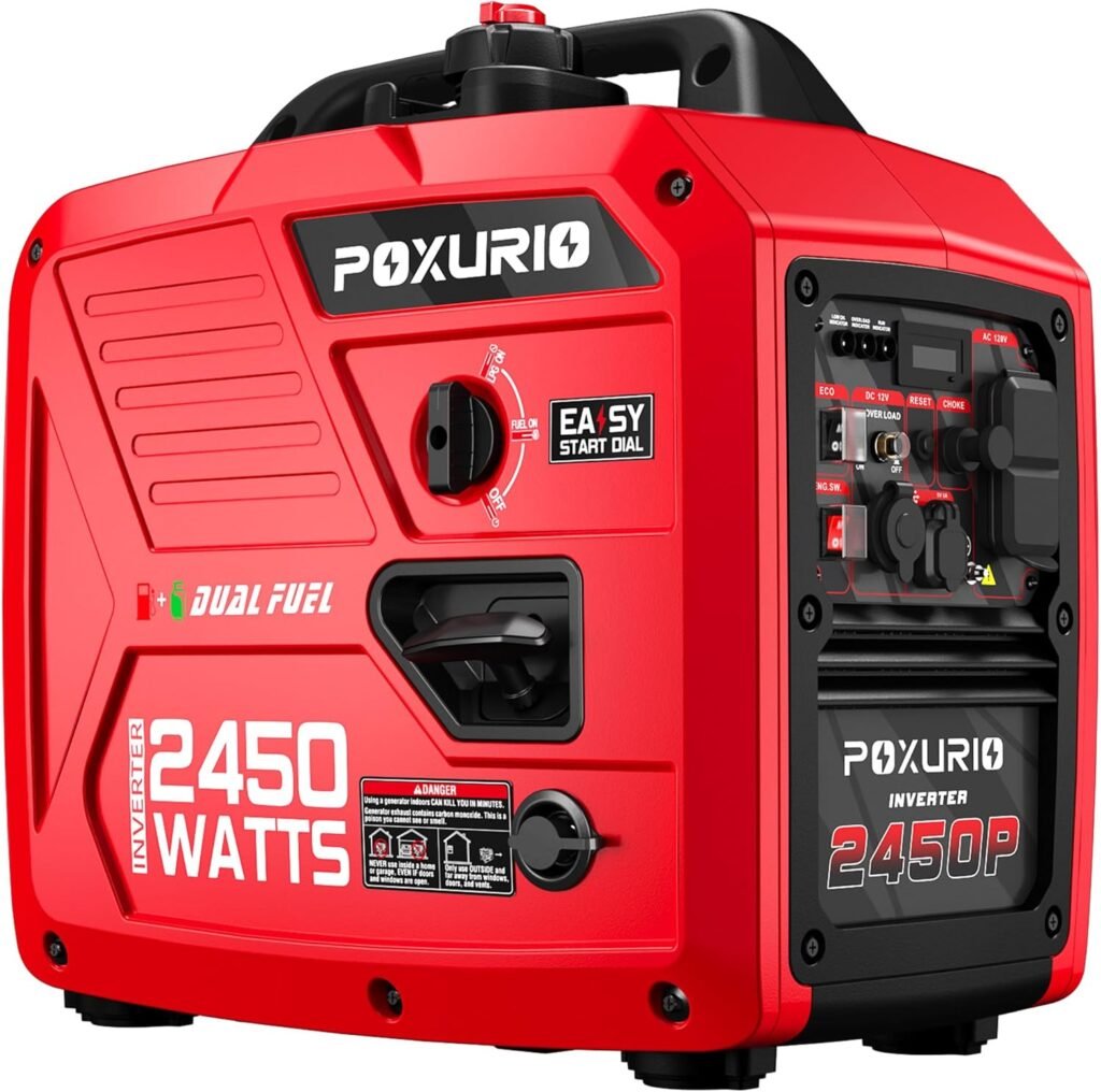 2450-Watt Portable Inverter Generator for Home Use, Super Quiet Small 120V Gas Generator for Camping, 1.6 Gallon Gas Tank for 8.3 Hours Use, EPA Compliant