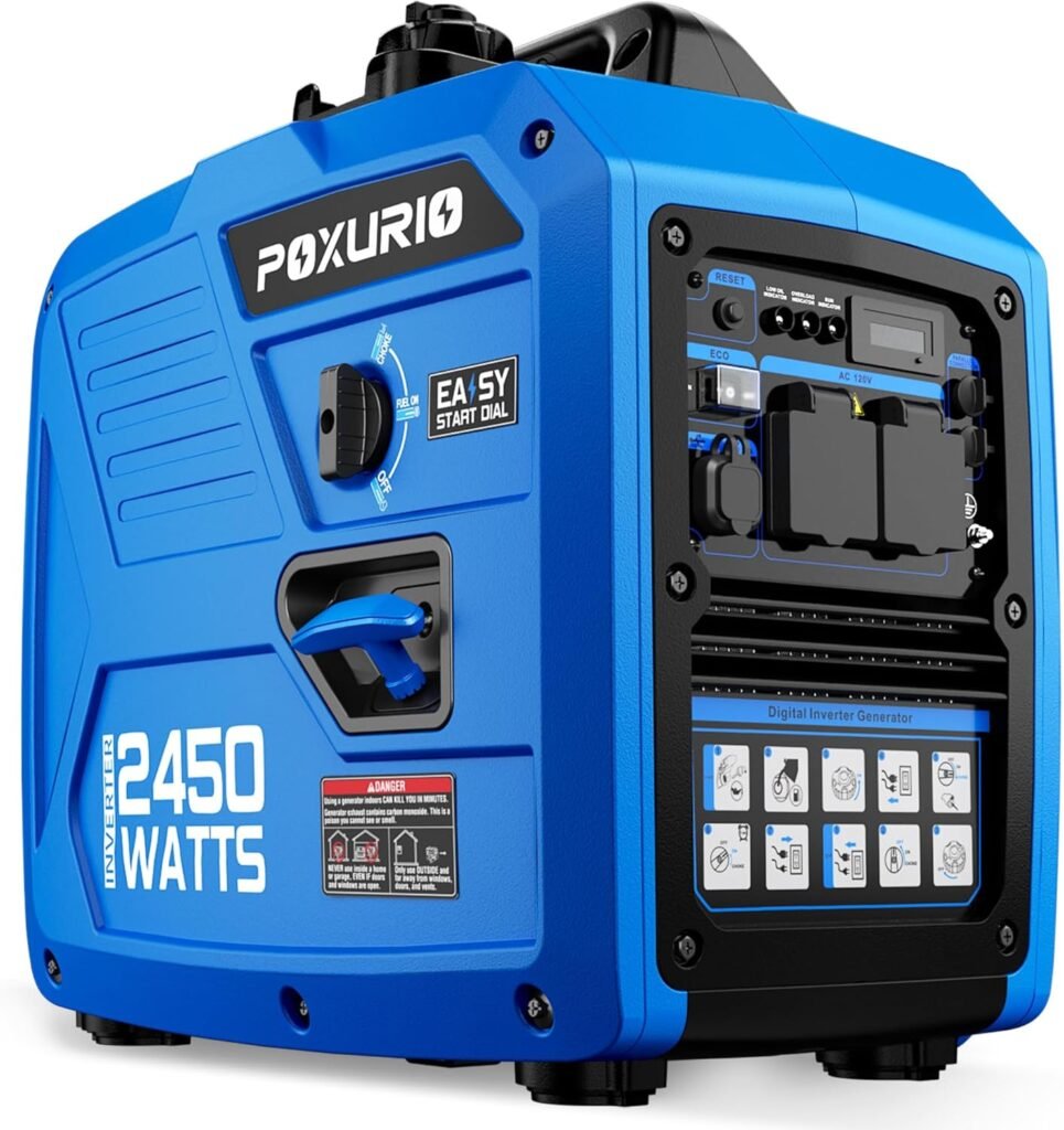 2450-Watt Portable Inverter Generator for Home Use, Super Quiet Small 120V Gas Generator for Camping, 1.6 Gallon Gas Tank for 8.3 Hours Use, EPA Compliant