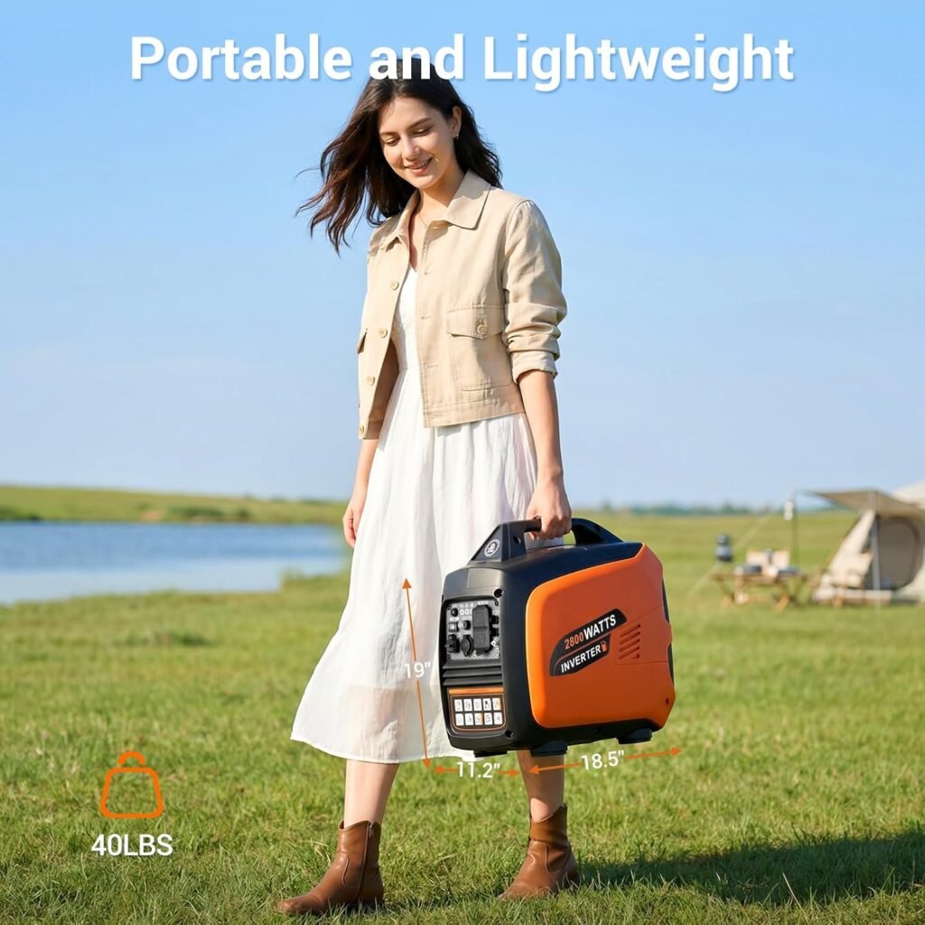 2800W Portable Generator, Quiet Gas-Powered Generator for Home Backup, Camping, RVs, and Clean Power for Sensitive Electronics, EPA Standard Compliant
