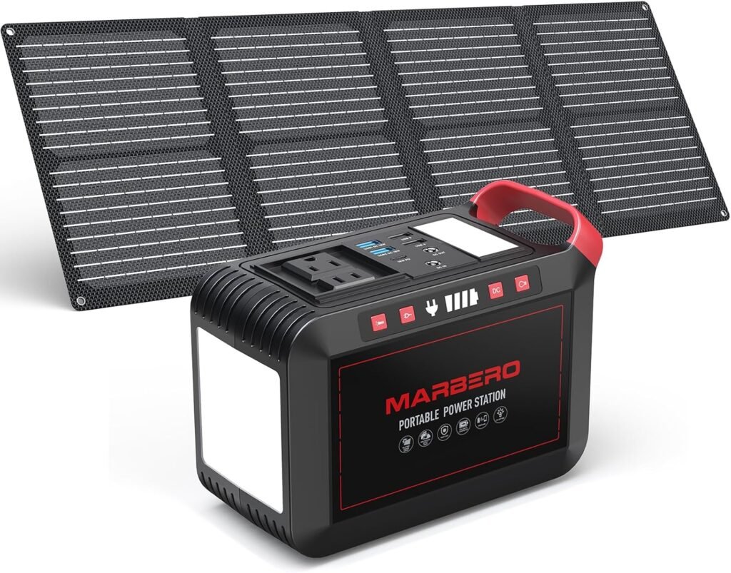 MARBERO Solar Generator 111Wh Portable Power Station with Solar Panel 30W Included Power Bank with AC Outlet 120W Surge for Home Outages Camping Outdoor Adventure Emergency