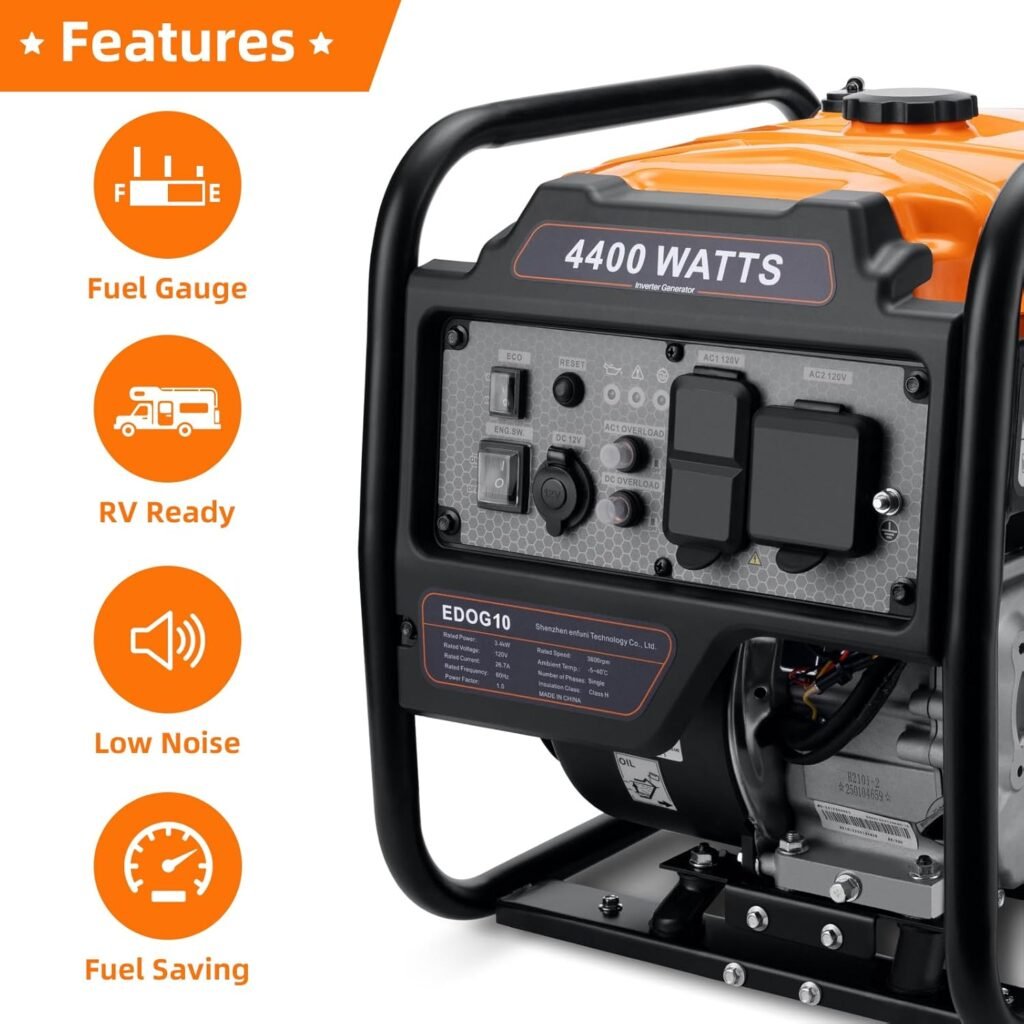Oxseryn Power Equipment Watts Inverter Generator Gas Powered, Portable Open Frame Generator, Low Noise with ECO Mode, RV Ready, Emergency Home Backup