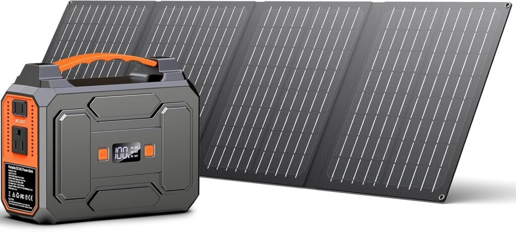 Solar Powered Generator 200W Peak/100W Rated, Portable Solar Generator Power Station with Solar Panels 40W Included, 146Wh Solar Power Bank with AC Outlet 110V for Home Use Camping Outdoor Adventure