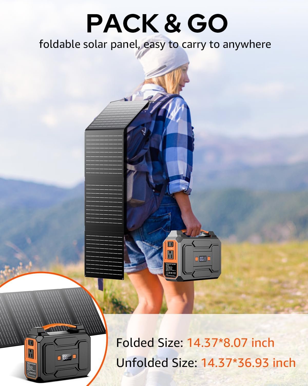 Solar powered generator 200w peak100w rated portable solar generator power station with solar panels 40w included 146wh 1