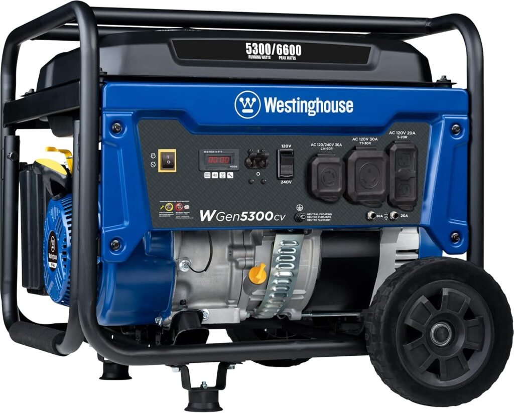 Westinghouse Peak Watt Home Backup Portable Generator, Transfer Switch Ready 30A Outlet, RV Ready 30A Outlet, Gas Powered, CO Sensor