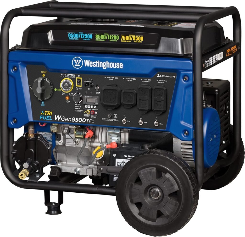Westinghouse Peak Watt Tri-Fuel Home Backup Portable Generator, Remote Electric Start, Transfer Switch Ready, Gas, Propane, and Natural Gas Powered