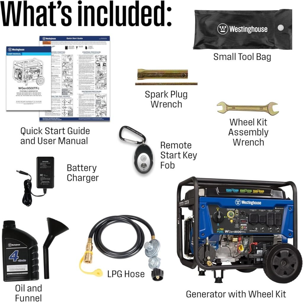 Westinghouse Peak Watt Tri-Fuel Home Backup Portable Generator, Remote Electric Start, Transfer Switch Ready, Gas, Propane, and Natural Gas Powered