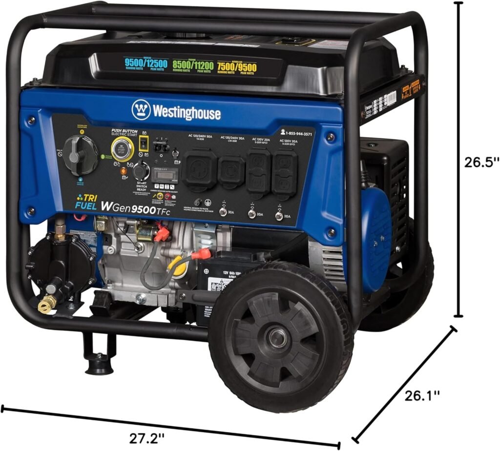 Westinghouse Peak Watt Tri-Fuel Home Backup Portable Generator, Remote Electric Start, Transfer Switch Ready, Gas, Propane, and Natural Gas Powered