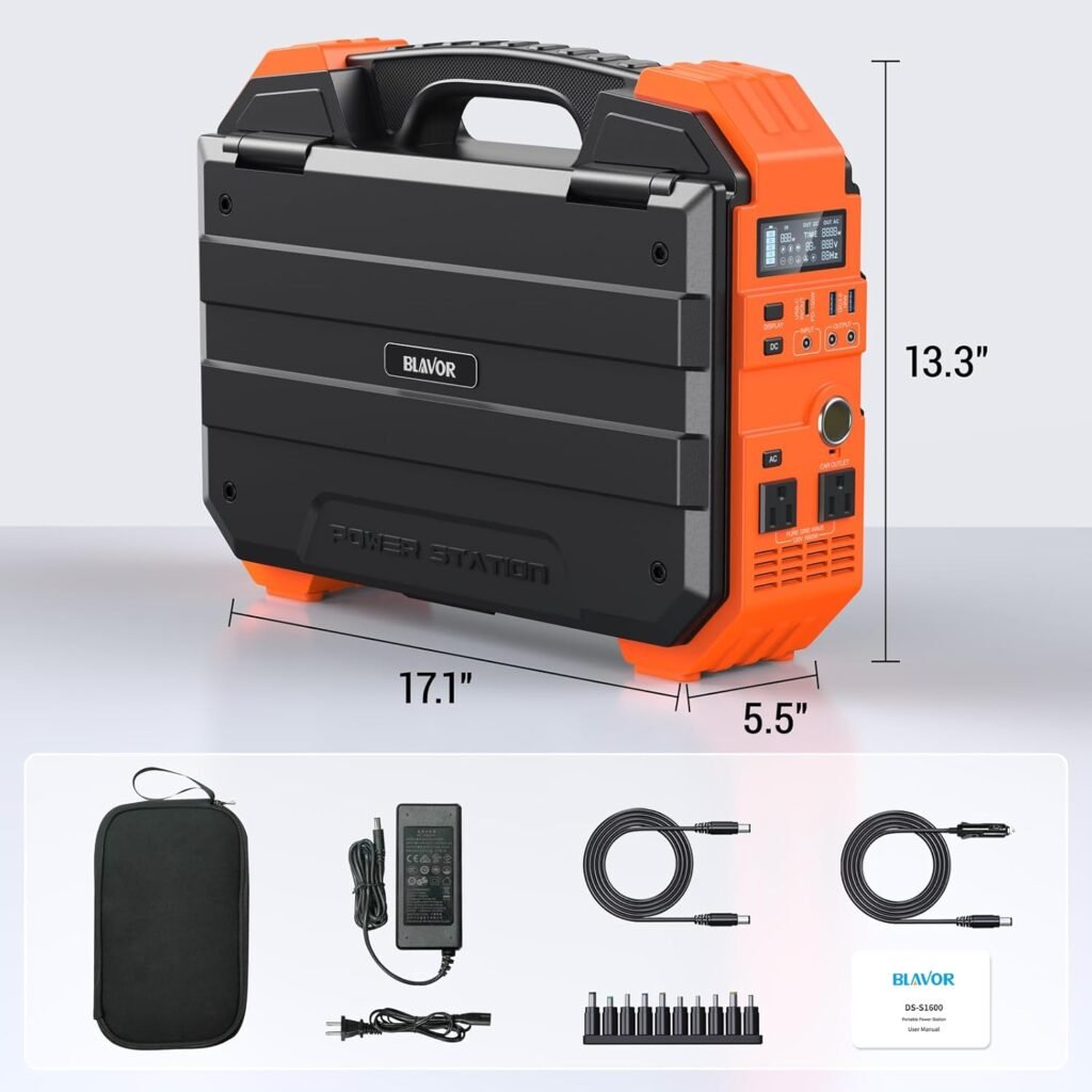 BLAVOR Portable Power Station 1600W (Peak 3200W), Built-in Solar Panel, 1024Wh LiFePO4 Battery, 100W USB-C Fast Charge, Solar Generator for Home Backup, Camping, Power Outages  RV