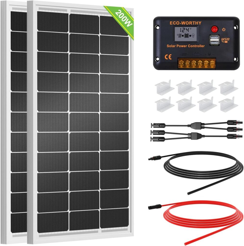 ECO-WORTHY Watts Volt/24 Volt Solar Panel Kit with High Efficiency Monocrystalline Solar Panel and 30A PWM Charge Controller for RV, Camper, Vehicle, Caravan and Other Off Grid Applications