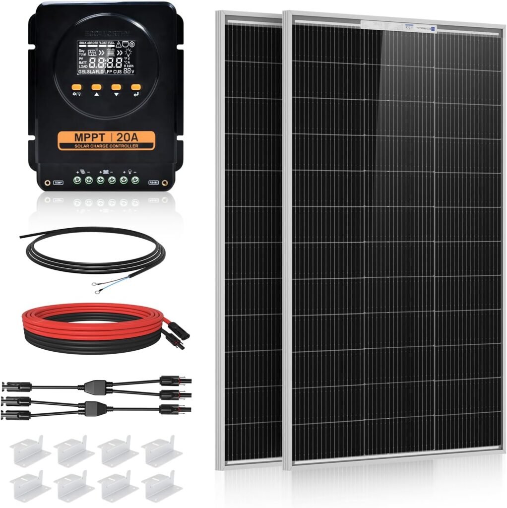 ECO-WORTHY Watts Volt/24 Volt Solar Panel Kit with High Efficiency Monocrystalline Solar Panel and 30A PWM Charge Controller for RV, Camper, Vehicle, Caravan and Other Off Grid Applications