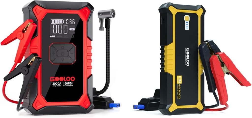 GOOLOO GP3000 3000A Jump Starter A3 Jump Starter with Air Compressor, 3000A Portable Car Battery Booster (9.0 Gas/6.5L Diesel) with 150PSI Auto-Shutoff Tire Inflator