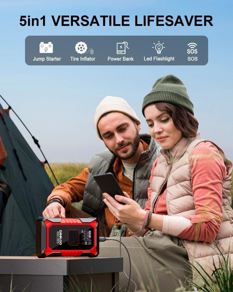 GOOLOO GT160 Tire Inflator A3 Jump Starter with Air Compressor, 3000A Portable Car Battery Booster (9.0 Gas/6.5L Diesel) with 150PSI Auto-Shutoff Tire Inflator