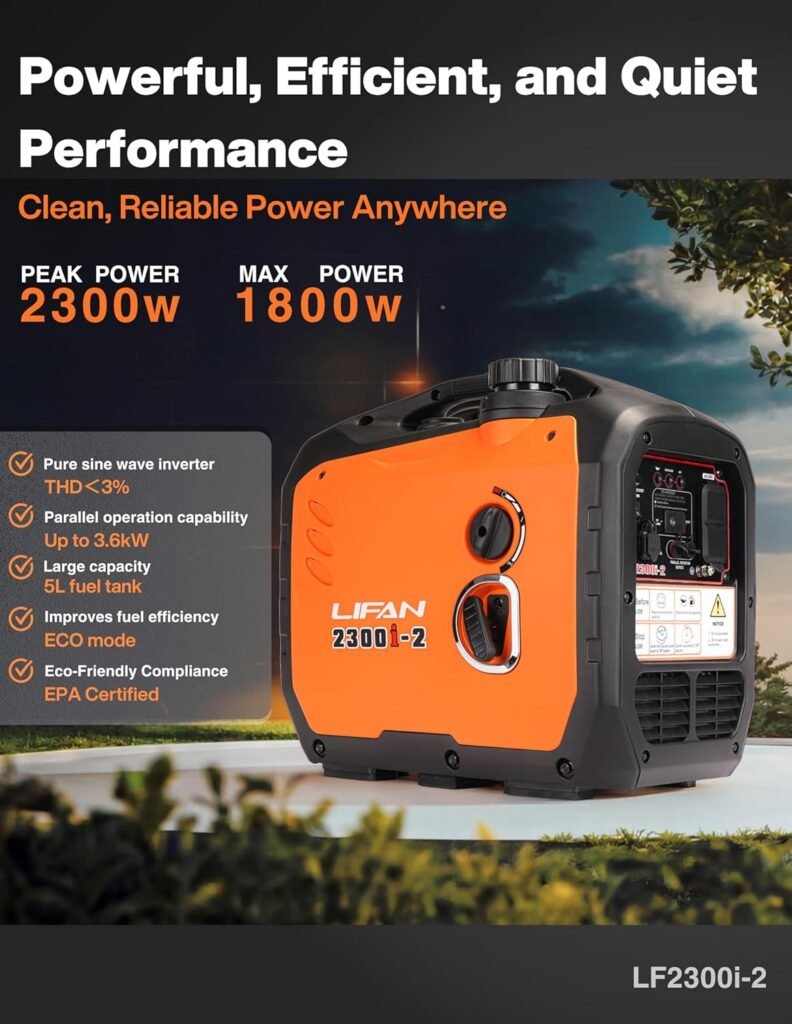 LIFAN 2300W Gasoline Inverter Generator - Portable, Quiet Fuel-Efficient Power Solution for Home, Camping, RV Emergency Use with Parallel Capability LIFAN 2300W Gasoline Inverter Generator - Portable, Quiet Fuel-Efficient Power Solution for Home, Camping, RV Emergency Use with Parallel Capability